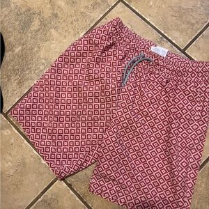 Crewcuts Red Geo Print Swim Trunks Lightweight Sz12